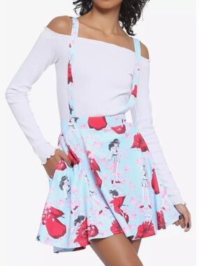 Hot Topic XS Anime Kagome Inuyasha Sakura Suspender Blue & Red Skater Skirt